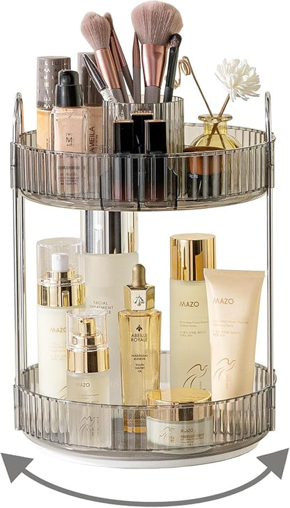 Asayuee 360 Rotating Makeup Organizer, 2 Tier Large Capacity Make Up Organizers