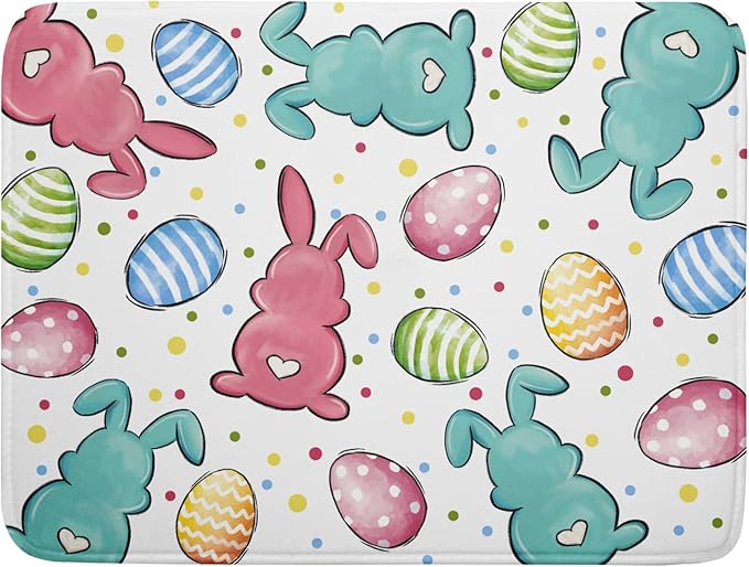 Easter Dish Drying Mat for Kitchen Counter Colorful Bunny Holiday Microfiber