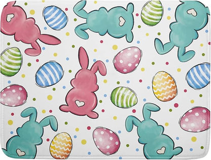 Easter Dish Drying Mat for Kitchen Counter Colorful Bunny Holiday Microfiber