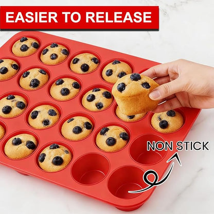 CAKETIME Silicone Mini Muffin Pan 3 Pack 24 Cups Nonstick Mini Cupcake Pan