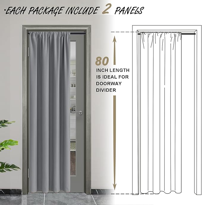 JIUZHEN Blackout Doorway Curtains 80 inch Length