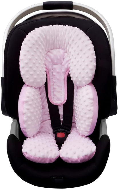 Pro Goleem Infant Car Seat Head Neck Body Support, Ultra-Soft Minky and Microfiber Newborn Car Seat Insert, Perfect for Car Seat, Stroller, 2-in-1 Reversible, Girls, Pink