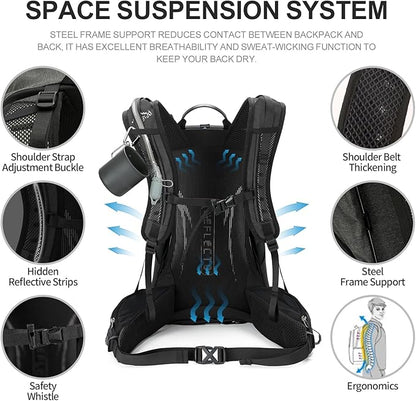Hiking Backpack, Waterproof Hiking Daypack with 3L Water Bladder and Rain Cover, Lightweight Travel Camping Backpack for Men Women (Black)