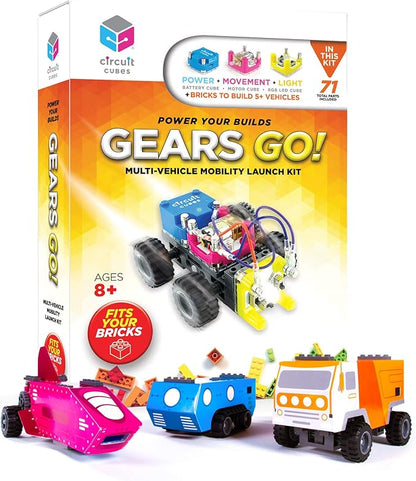 Circuit Cubes Gears GO! Multi-Vehicle Mobility Launch Kit - Engineering STEM Kit for Children and Adults