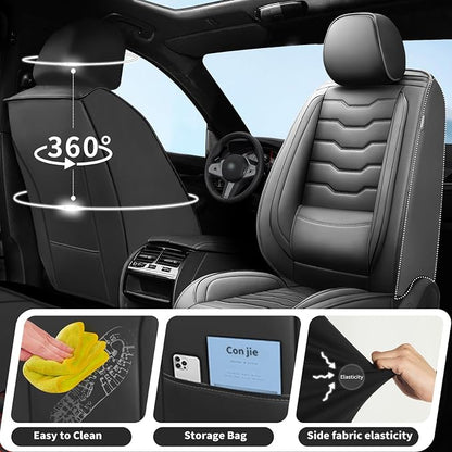 Fit Patriot Car Seat Covers for Jeep Patriot 5 Seats 2007-2016 2017 -Premium Leather, Waterproof & Breathable，All-Weather Seat Cushion Protecto & Airbag Compatible, 2 Front Seat Black