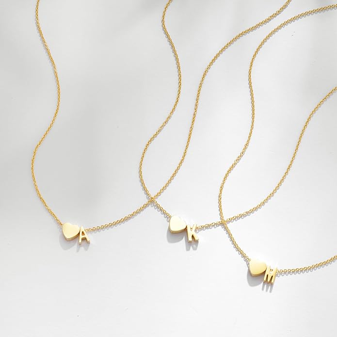 Gold Initial Necklaces for Women Girls - 18K Gold Plated Heart Initial Pendant Necklace Dainty Heart Necklace Tiny Gold Letter Necklace for Women Girls Jewelry Gifts