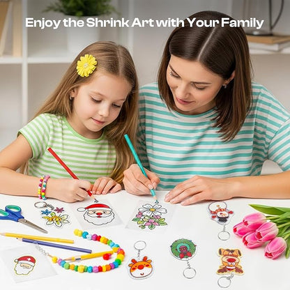 Auihiay 170PCS Shrinky Art Kit for DIY Keychain Making, Shrink Dink Paper Kit with 20PCS Big Size Shrinky Plastic Sheets and Keychains, for Halloween & Christmas Ornament （7.87 x11.4inch/20x29cm）