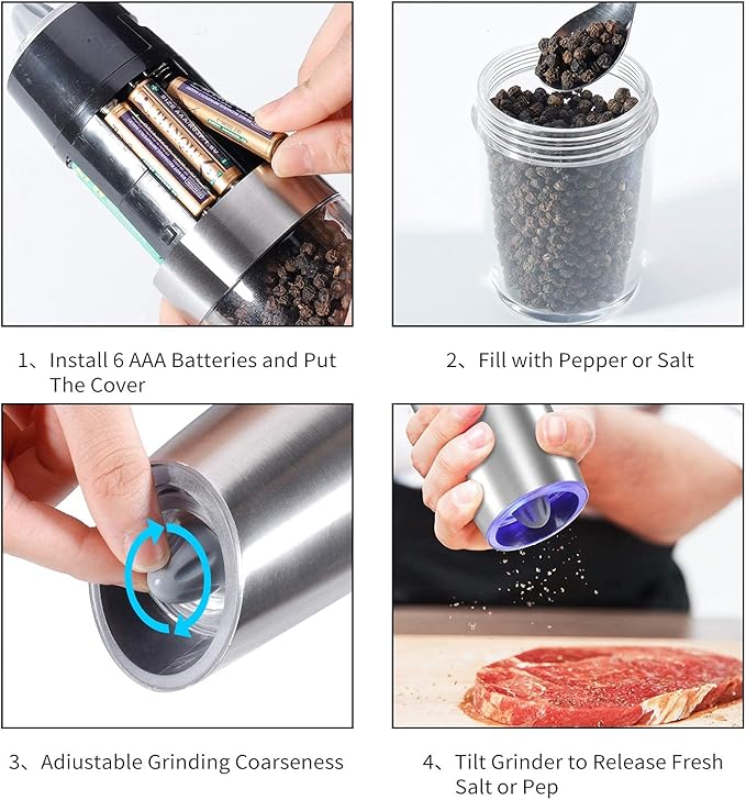 Gravity Electric Pepper and Salt Grinder Set, Adjustable Coarseness, Automatic
