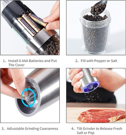 Gravity Electric Pepper and Salt Grinder Set, Adjustable Coarseness, Automatic