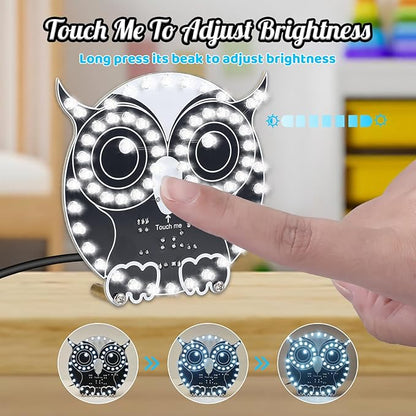 ICSTATION Soldering Learning Kit, Touch Control Owl Light Soldering Project With 3 Light Modes Brightness Adjustment Owl Shaped LED DIY Kit for Beginners School Students Education Halloween Present