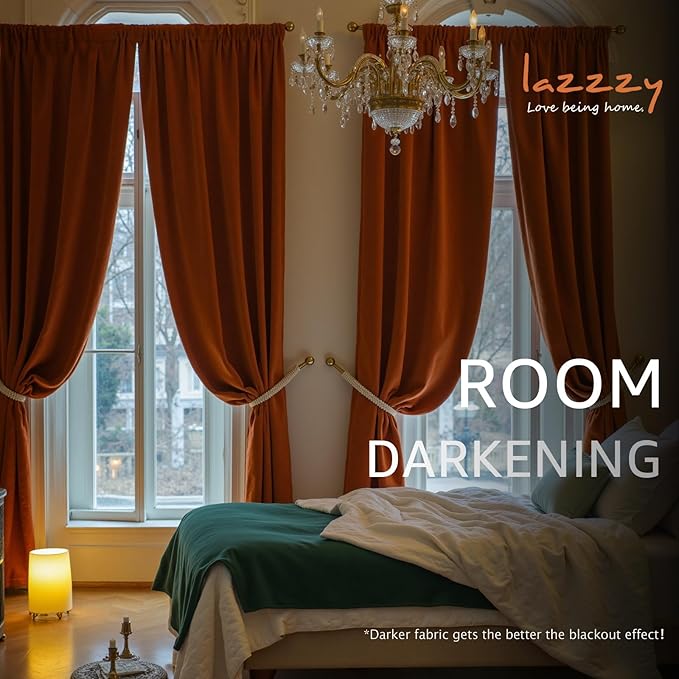 Lazzzy Velvet Blackout Extra Long Curtains Thermal Insulated Room Window Drapes