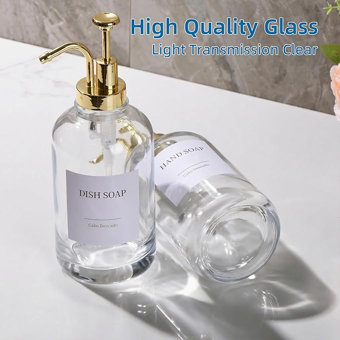 Glass Soap Dispenser with Pump, Dish and Hand Soap Dispenser