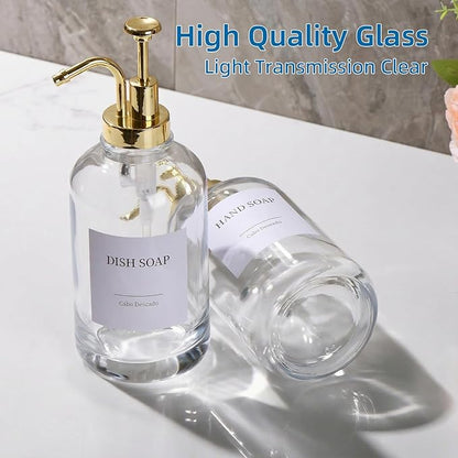 Glass Soap Dispenser with Pump, Dish and Hand Soap Dispenser