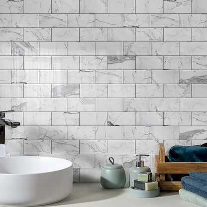 Vamos Tile 100-Piece Glossy Statury White Peel and Stick Backsplash Tile