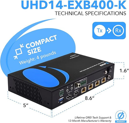 OREI 1x4 HDMI Extender Splitter Over Single CAT6/7 Cable 4K@60Hz