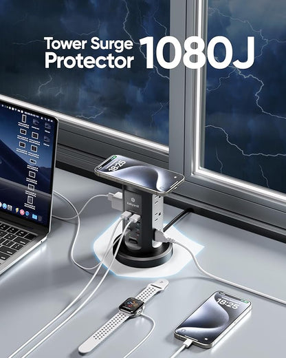 Kakyanill 115W USB Charging Station, Surge Protector Power Strip Tower