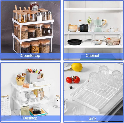 NiHome 4-Pack Stackable Plastic Kitchen Storage Shelf Foldable Rack