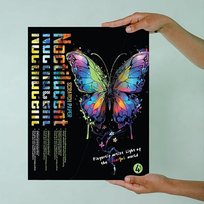Georgie Porgy Scratch Paper Art Set for Kids Adults Magic Rainbow Painting Boards for DIY Arts and Crafts Kits Christmas Birthday Gift with Scratching Tools Kit (Glow in The Dark Butterfly + Whale)