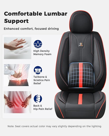 Huidasource Seat Covers Luxury Nappa Leather, Car Seat Cover with Velcro Adjustable, Airbag, Lumbar Support, Cooling and Heating, Seat Covers Full Set Universal Fit for Most Cars SUV Trucks, Black&Red