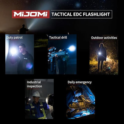 J81 Tactical Rechargeable Flashlight with Holster, 1300 Lumen Super Bright IP68 Waterproof Dual Button Flashlight for Tactical Games Outdoor