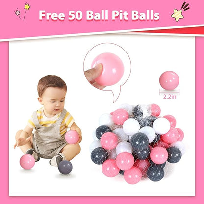Baby Ball Pit for Toddler with 50 Balls, Kids Pop Up Play Tent for Girls, Princess Toys for Children Indoor & Outdoor Playhouse with Carry Bag (Pink: Pink/White/Gray, 109x90cm/50 Balls)