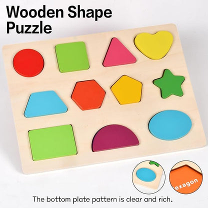 Shape Puzzle Wooden Puzzle for Toddlers 3 4 5 Year Old Puzzles Learning Toys, Shape Block Floor Puzzles Toy Kids Ages, Preschool Educational Board Game for Boys and Girls Gifts Toddler