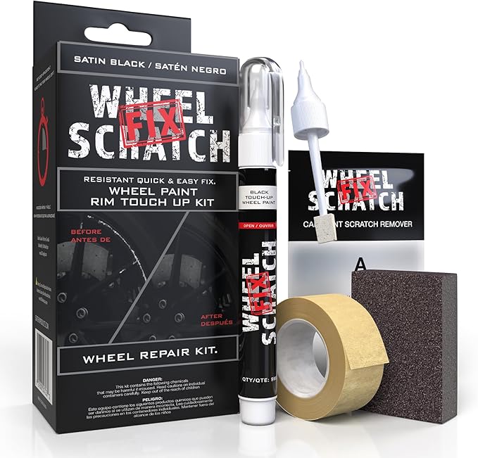 Wheel Scratch Fix® Matte Black Touch Up Paint for Cars - DIY Alloy Wheel Repair Kit, Curb Rash Remover with Fast-Drying Pen - Long-Lasting OEM Finish Car Rim Paint for Scuffs and Chips at Home (Satin/Matte Black)