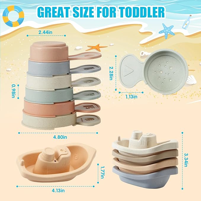 Baby Bath Toys, 11PCS | Mold Free Bath Toys for Toddlers with Bath Boats | Educational Bath Spoons with Numbers| Easy-Grip, Floating and Drain Water | Count Skill & Color Recognition | Baby Pool Toys