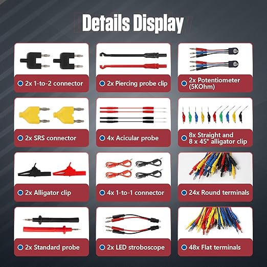 104PCS Automotive Circuit Test Leads Kit Electrical Breakout Leads Automotive Kit Multimeter Test Leads Kit with Alligator Clips,Banana Plug Test Lead,Oscilloscope Probe