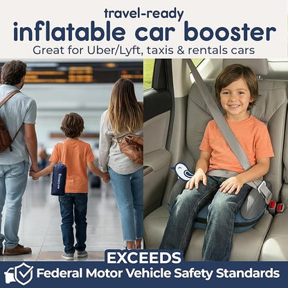 Hiccapop UberBoost Inflatable Backless Booster Seat for Kids, Portable Travel Car Seat | Ocean Steel Blue