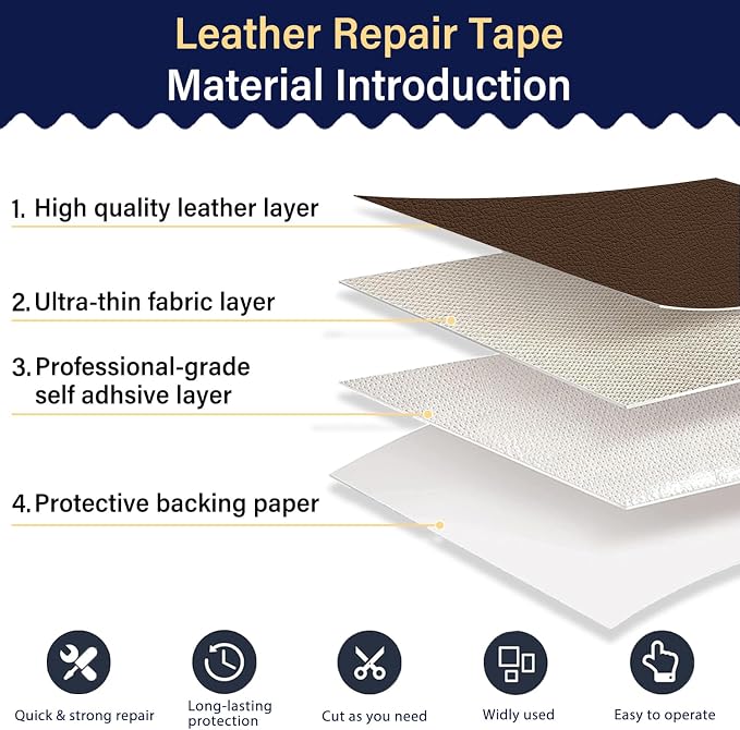 Zenyao Leather Repair Patch Tape - Self Adhesive Leather Repair Kit for Car Seat Furniture, Heavy Duty Vinyl Repair Patch for Couch Sofa, Waterproof for Rips Scratches Tears, 12x30 Inch Roll, Brown