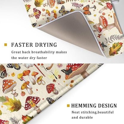 Magic Mushroom Dish Drying Mats Botanical Decorative Absorbent Drying Pad