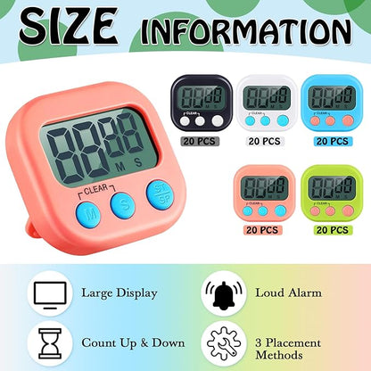 Xuhal 100 Pieces Digital Kitchen Timer Bulk, Small Magnetic Timers