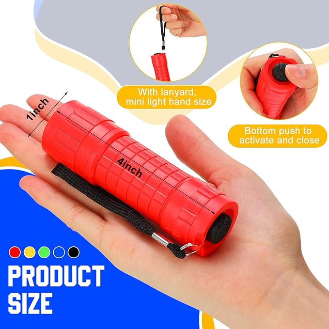 Riakrum 60 Pack 9 LED Flashlight Bulk Small Plastic Handheld Flashlights with Lanyard for Home School Night Reading Emergency Christmas Gifts, AAA Batteries Included(Fresh Color)