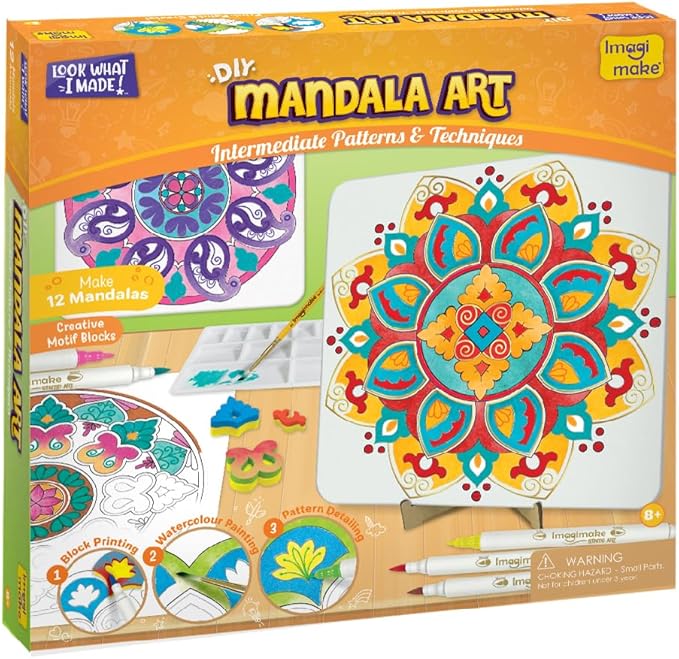 Imagimake Mandala Art Kit | Watercolor Paint Set | 12 Exciting Mandala Projects in Arts and Crafts for Kids Ages 8-12-14-16 | Craft Kits for Adults & Kids | 8 Year Old Girl Birthday Gifts