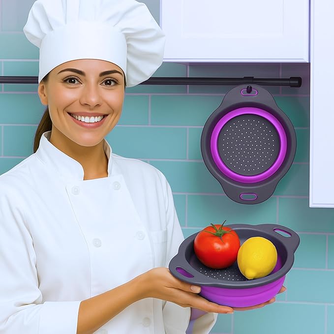 Purple Foldable Food Strainer for Kitchen