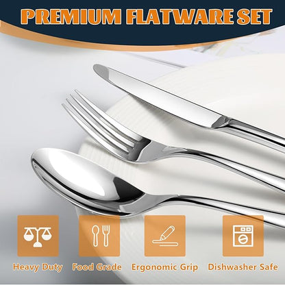 Silverware Set for 8, Heavy Duty Stainless Steel Cutlery Set Flatware Set,40 Piece Premium Silverware, Mirror Polished Modern Cutlery include Fork Knife Spoon Set,Dishwasher Safe