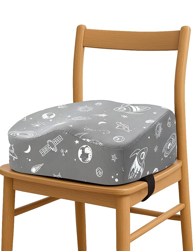 Babelio Ergo-Designed Booster Seat for Kitchen Chair, Promote Proper Upright Posture, Toddler Booster Seat for Dining Table, Removable & Washable Cover, Suitable for 18 Months to 5 Years, Gray Space