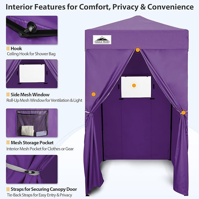 EAGLE PEAK Flex Compact 4x4 Pop-up Canopy Changing Room, Portable Dressing Room, Privacy Changing Tent for Indoor Fashion Photoshoots, Camping, or Pool, Purple