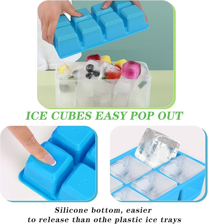 Ice Trays for Freezer with Lid and Bin, JRISBO 6 Pack Silicone Ice Cube Tray