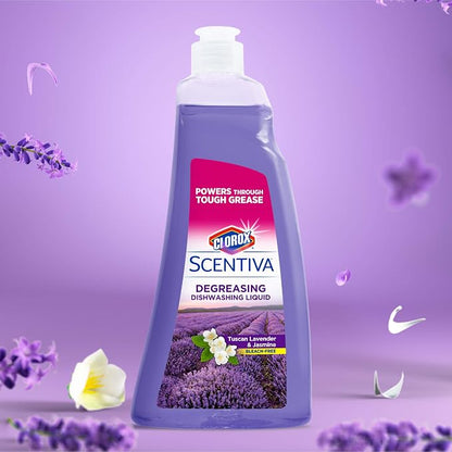 Clorox Scentiva Liquid Dish Soap, Tuscan Lavender Jasmine, 26 Fl Oz | Ultra-concentrated formula, bleach-free, cuts through food residue, gentle on hands