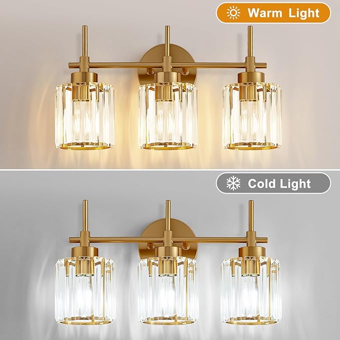 EJIAXIN Bathroom Lighting Fixtures, 3 Light Gold Bathroom Light Fixtures