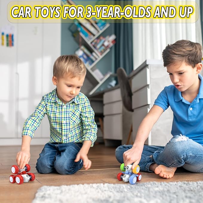6 Rounds Inertia 360° Rotating Stunt Car Toys 3-6 Year Old Kids Pull Back Truck for Toddler Boys for Ages 3 4 5 6,Push and Go Vehicle for Kids 3-5 Year Old Christmas Birthday Present(Red)