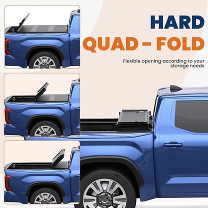 KUIPERAUTO 6.5ft Quad-Fold FRP Hard Truck Bed Tonneau Cover Compatible with 2004-2014 Ford F-150,On Top Mount,Lockable,Styleside Bed 78.9inch