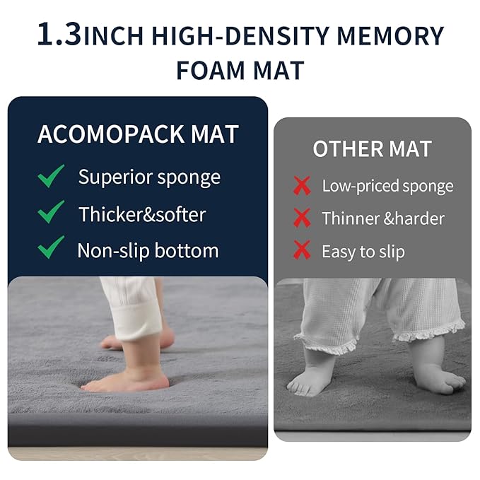 ACOMOPACK Baby Play Mat for Floor 1.3" Thick Memory Foam 50x50 Soft Velvet Playpen Mat for Kids,Infants,Toddlers,Tummy Time Crawling Mats with Non-Slip Bottom,Yoga,Tatami,Nursery Rug（Dark Grey）