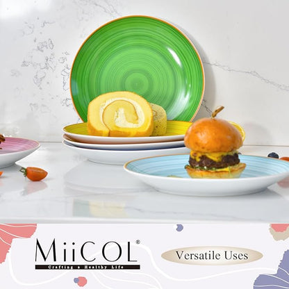 Miicol Ceramic Dessert Plates Set of 6, Colorful Appetizer Plates 8 Inch, Stackable Salad Dishes, Small Dinner Plates, Durable Dinnerware for Kitchen, Party, Wedding, Microwave and Dishwasher Safe