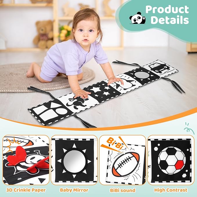 High Contrast Baby Toys for Newborn | Tummy Time Toys & Visual Stimulation Baby Book 0-6 Months | Black and White Contrast Cards & Sensory Toys | Baby Essentials & Must Haves