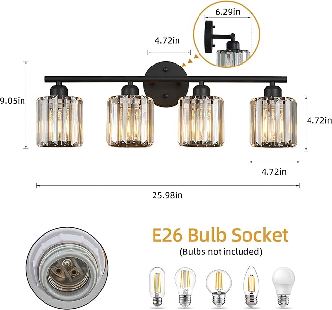 FDPBY Modern 4 Light Crystal Vanity Light, Compatible