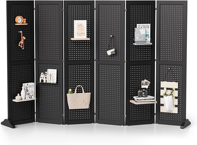 Bonnlo 4/6 Panel Pegboard Freestanding, 5 FT Portable Display Board Organizer
