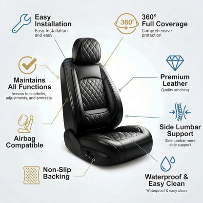 Car Seat Covers Compatible with Hyundai Accent 2017-2025 2026 - Full Set 5 Seats Luxury Leather All-Weather Seat Cushions & Protectors, Waterproof & Breathable, Airbag Compatible (Black)